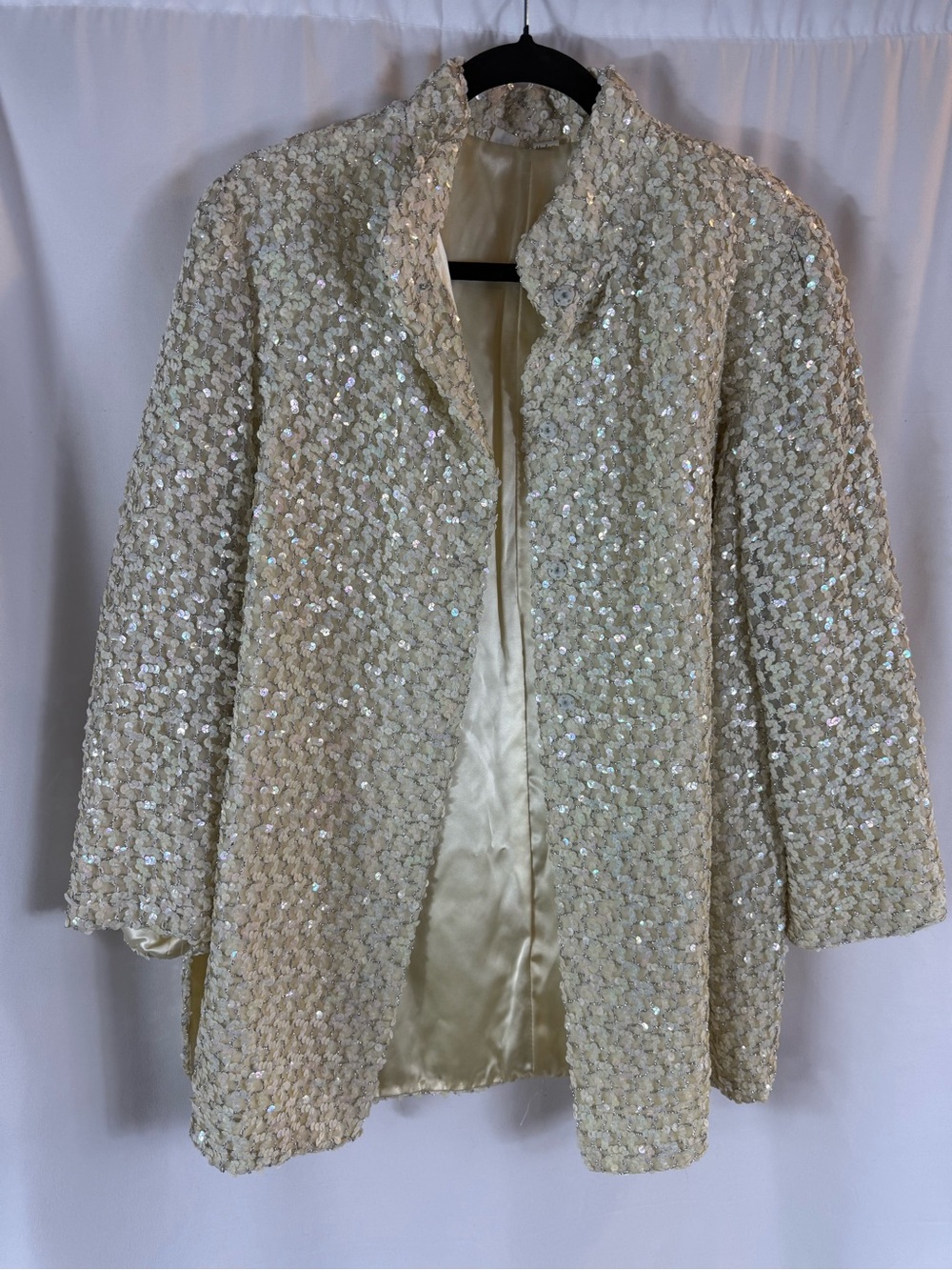 Women's Sequin Embellished Cream Coat size:M